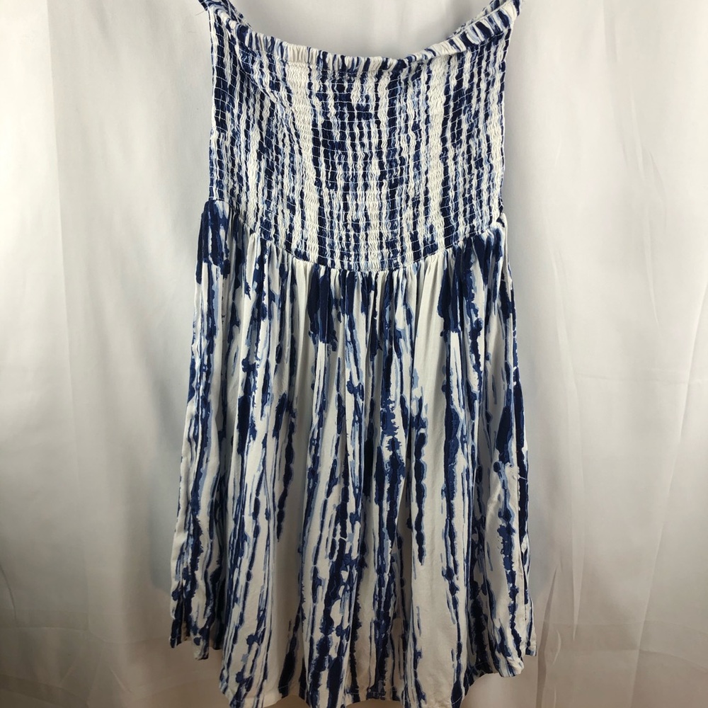 Ellen Weaver tie-dyed blue white and dark blue jumpsuit short